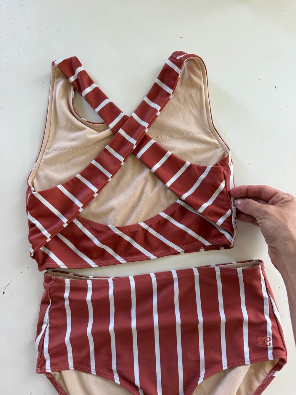 Albion women’s ' Two-Piece Striped Swim Set in Rust and White - Picture 3 of 5